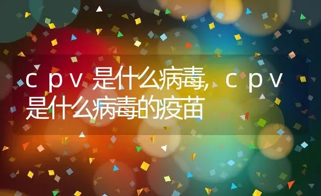 cpv是什么病毒,cpv是什么病毒的疫苗 | 宠物百科知识