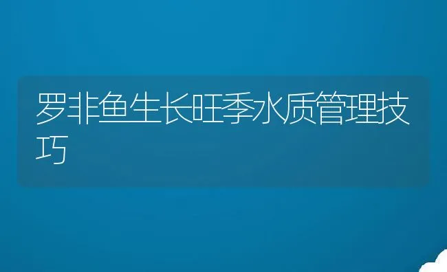 罗非鱼生长旺季水质管理技巧 | 动物养殖饲料