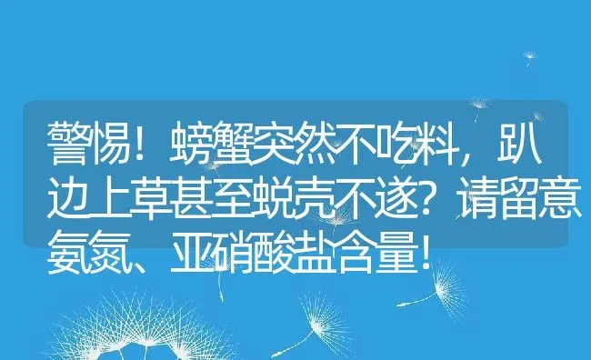 警惕！螃蟹突然不吃料，趴边上草甚至蜕壳不遂？请留意氨氮、亚硝酸盐含量！ | 动物养殖百科