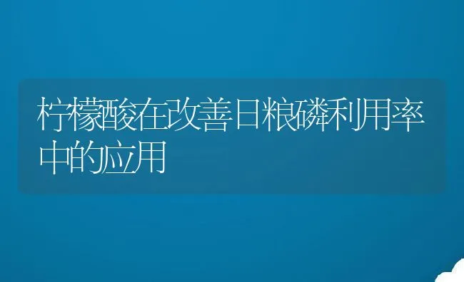 柠檬酸在改善日粮磷利用率中的应用 | 动物养殖饲料