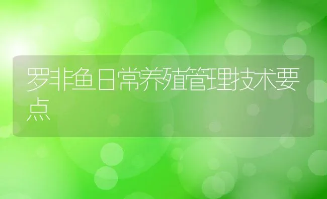 罗非鱼日常养殖管理技术要点 | 动物养殖饲料