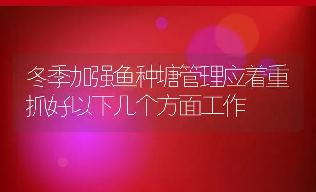 冬季加强鱼种塘管理应着重抓好以下几个方面工作 | 动物养殖饲料