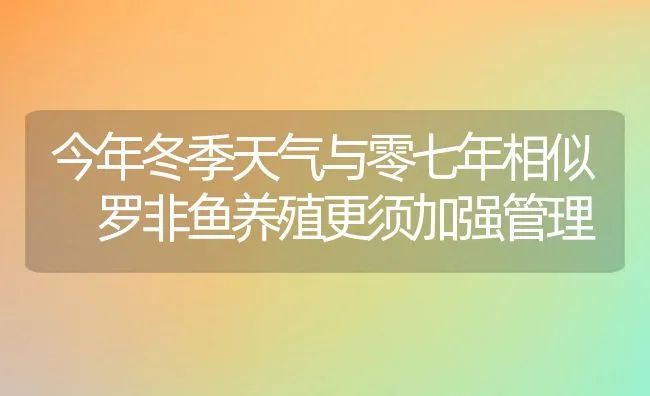 今年冬季天气与零七年相似 罗非鱼养殖更须加强管理 | 动物养殖饲料