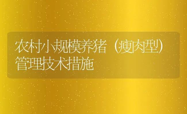 农村小规模养猪（瘦肉型）管理技术措施 | 动物养殖学堂