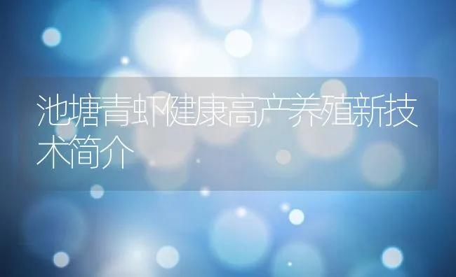 池塘青虾健康高产养殖新技术简介 | 动物养殖饲料