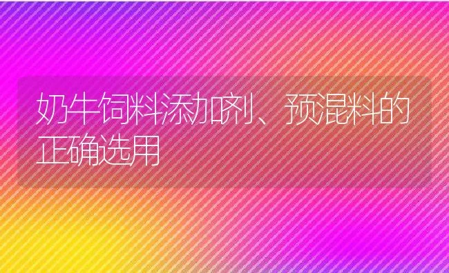 奶牛饲料添加剂、预混料的正确选用 | 动物养殖学堂