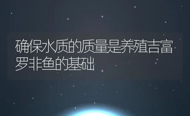 确保水质的质量是养殖吉富罗非鱼的基础 | 动物养殖饲料