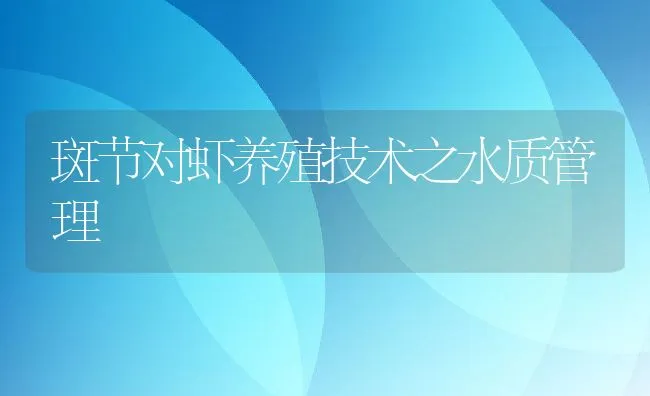 斑节对虾养殖技术之水质管理 | 动物养殖饲料