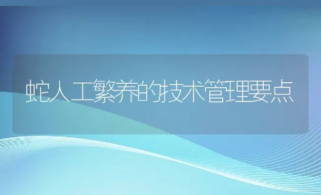 蛇人工繁养的技术管理要点 | 水产养殖知识