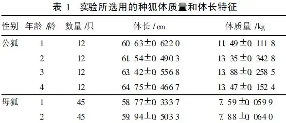 人工饲养的北极狐不同年龄阶段种狐的繁殖能力