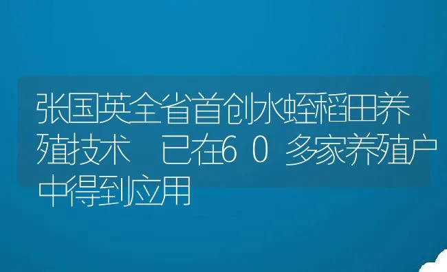 张国英全省首创水蛭稻田养殖技术 已在60多家养殖户中得到应用 | 动物养殖饲料