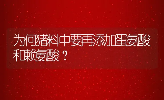 为何猪料中要再添加蛋氨酸和赖氨酸？ | 动物养殖饲料