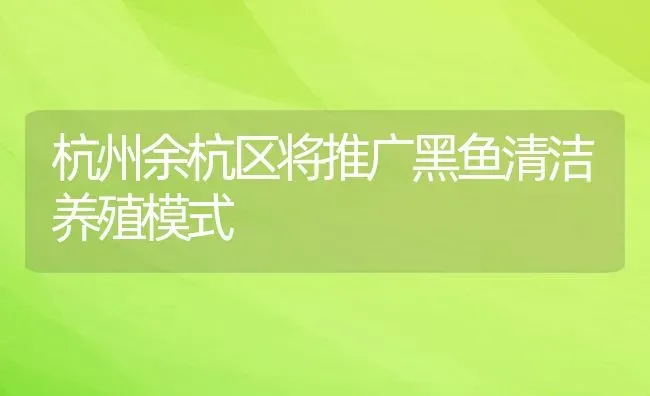 杭州余杭区将推广黑鱼清洁养殖模式 | 动物养殖教程