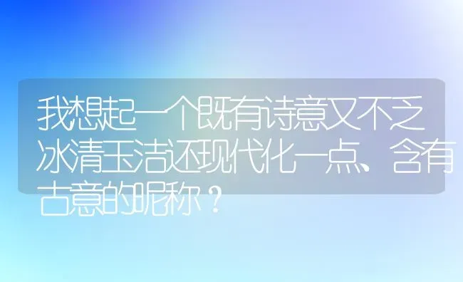 我想起一个既有诗意又不乏冰清玉洁还现代化一点、含有古意的昵称？ | 动物养殖问答