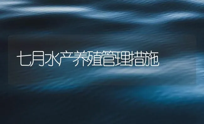 七月水产养殖管理措施 | 海水养殖技术