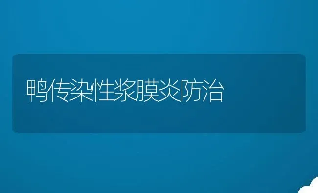 鸭传染性浆膜炎防治 | 家畜养殖技术