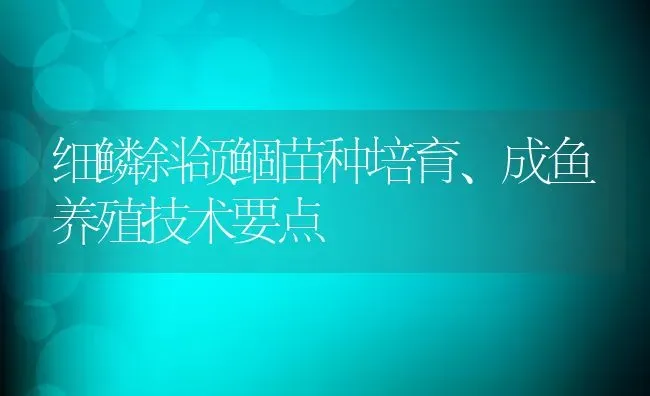 细鳞斜颌鲴苗种培育、成鱼养殖技术要点 | 动物养殖百科