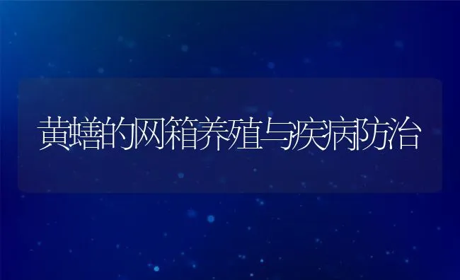 黄蟮的网箱养殖与疾病防治 | 水产养殖知识