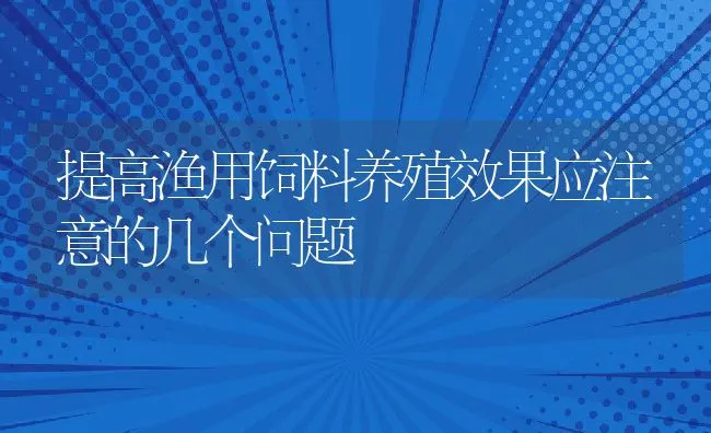 提高渔用饲料养殖效果应注意的几个问题 | 动物养殖饲料