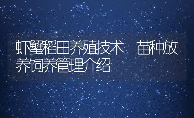 虾蟹稻田养殖技术 苗种放养饲养管理介绍 | 动物养殖百科