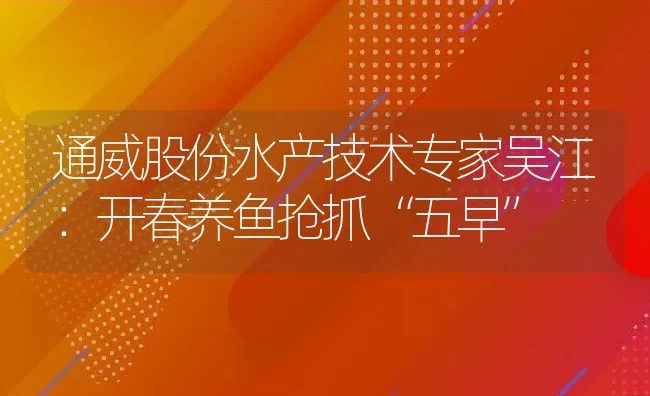 通威股份水产技术专家吴江：开春养鱼抢抓“五早” | 动物养殖饲料