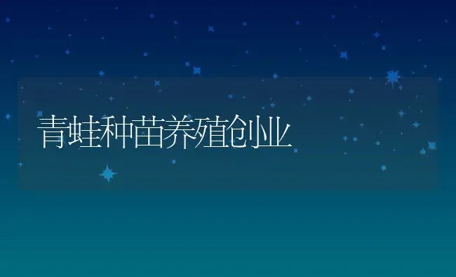 青蛙种苗养殖创业 | 动物养殖百科