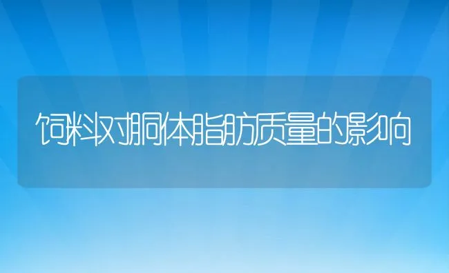 饲料对胴体脂肪质量的影响 | 动物养殖学堂