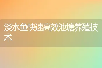 淡水鱼快速高效池塘养殖技术