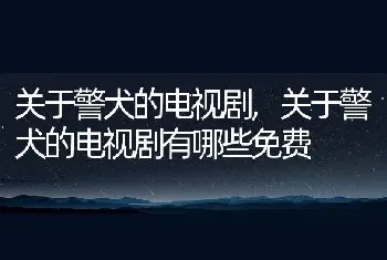 关于警犬的电视剧，关于警犬的电视剧有哪些免费