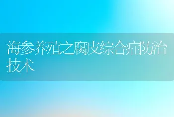 海参养殖之腐皮综合症防治技术