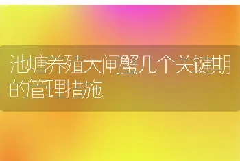 池塘养殖大闸蟹几个关键期的管理措施