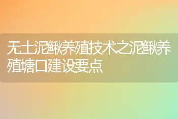 无土泥鳅养殖技术之泥鳅养殖塘口建设要点