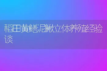 稻田黄鳝泥鳅立体养殖经验谈