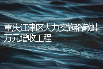 重庆江津区大力实施稻鳅蛙万元增收工程