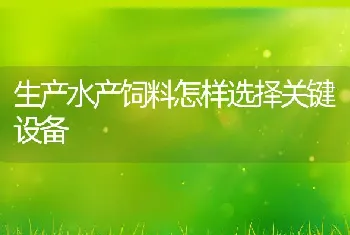 生产水产饲料怎样选择关键设备