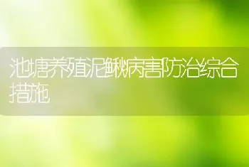 池塘养殖泥鳅病害防治综合措施