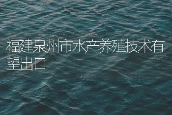 福建泉州市水产养殖技术有望出口