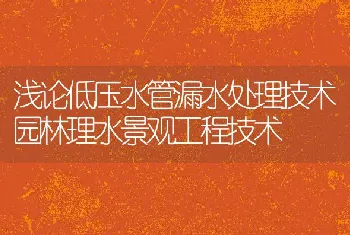 浅论低压水管漏水处理技术园林理水景观工程技术