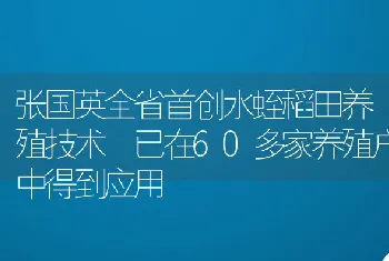 张国英全省首创水蛭稻田养殖技术已在60多家养殖户中得到应用