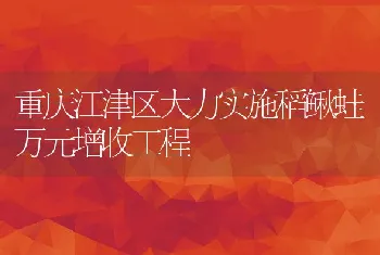 重庆江津区大力实施稻鳅蛙万元增收工程