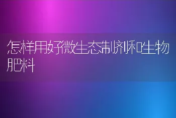 怎样用好微生态制剂和生物肥料