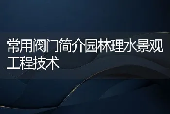 常用阀门简介园林理水景观工程技术