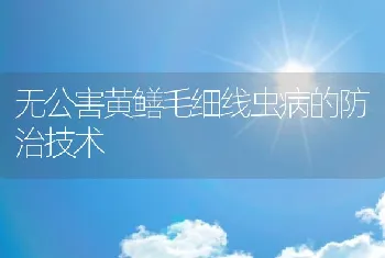 无公害黄鳝毛细线虫病的防治技术