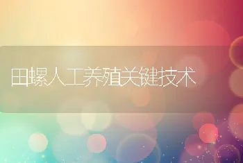 田螺人工养殖关键技术