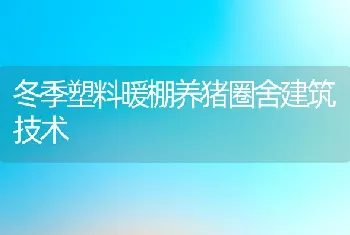 冬季塑料暖棚养猪圈舍建筑技术