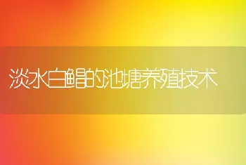 淡水白鲳的池塘养殖技术