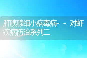 肝胰腺细小病毒病--对虾疾病防治系列二