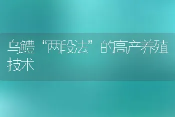 乌鳢两段法的高产养殖技术