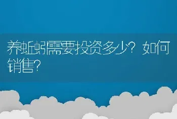 养蚯蚓需要投资多少？如何销售？