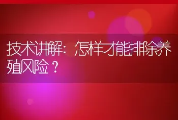 技术讲解:怎样才能排除养殖风险？